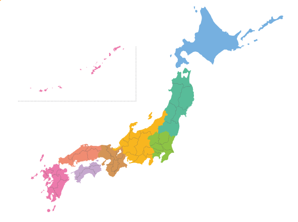 エリア表示つき日本地図