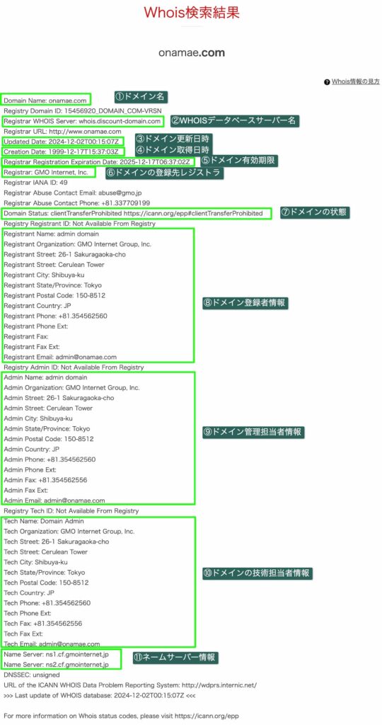 お名前.comでWhois検索した結果の見方